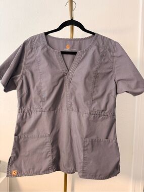 Carhartt Women’s Gray Scrub Top Size Large Tie Back Medical Uniform